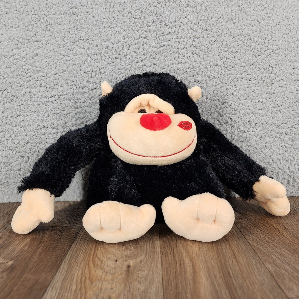 American Greetings Black Gorilla Plush Heart Nose Red Lip Kiss 10140117 9in
